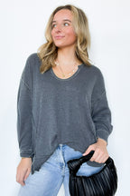 Comfy Grid Waffle Knit Oversized Long Sleeve Top - Madison and Mallory