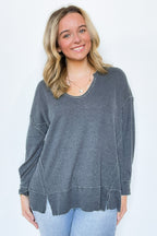 Comfy Grid Waffle Knit Oversized Long Sleeve Top - Madison and Mallory
