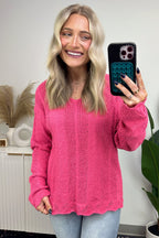 Fuchsia / S Notable Sensation Crochet Trim Sweater - FINAL SALE - Madison and Mallory