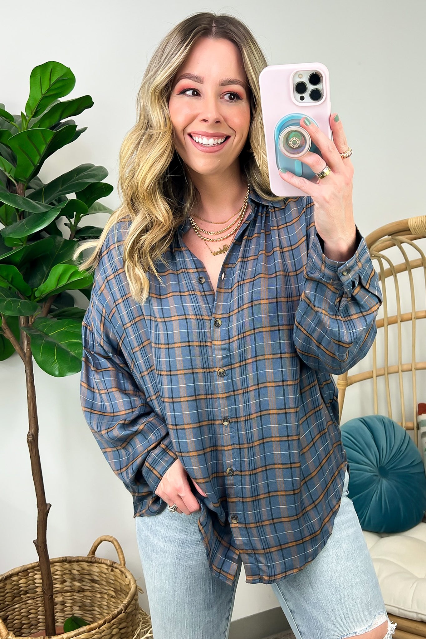  Noteworthy Vibe Plaid Button Down Top - FINAL SALE - Madison and Mallory