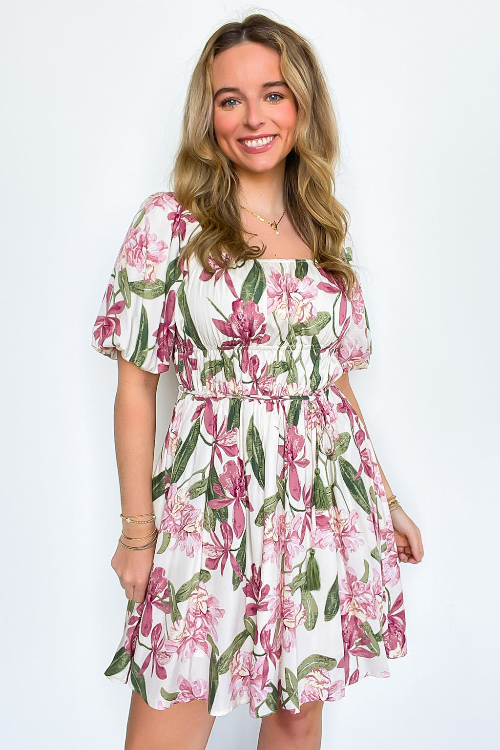 Pink Multi / S Notorious Refinement Floral Puff Sleeve Dress - Madison and Mallory
