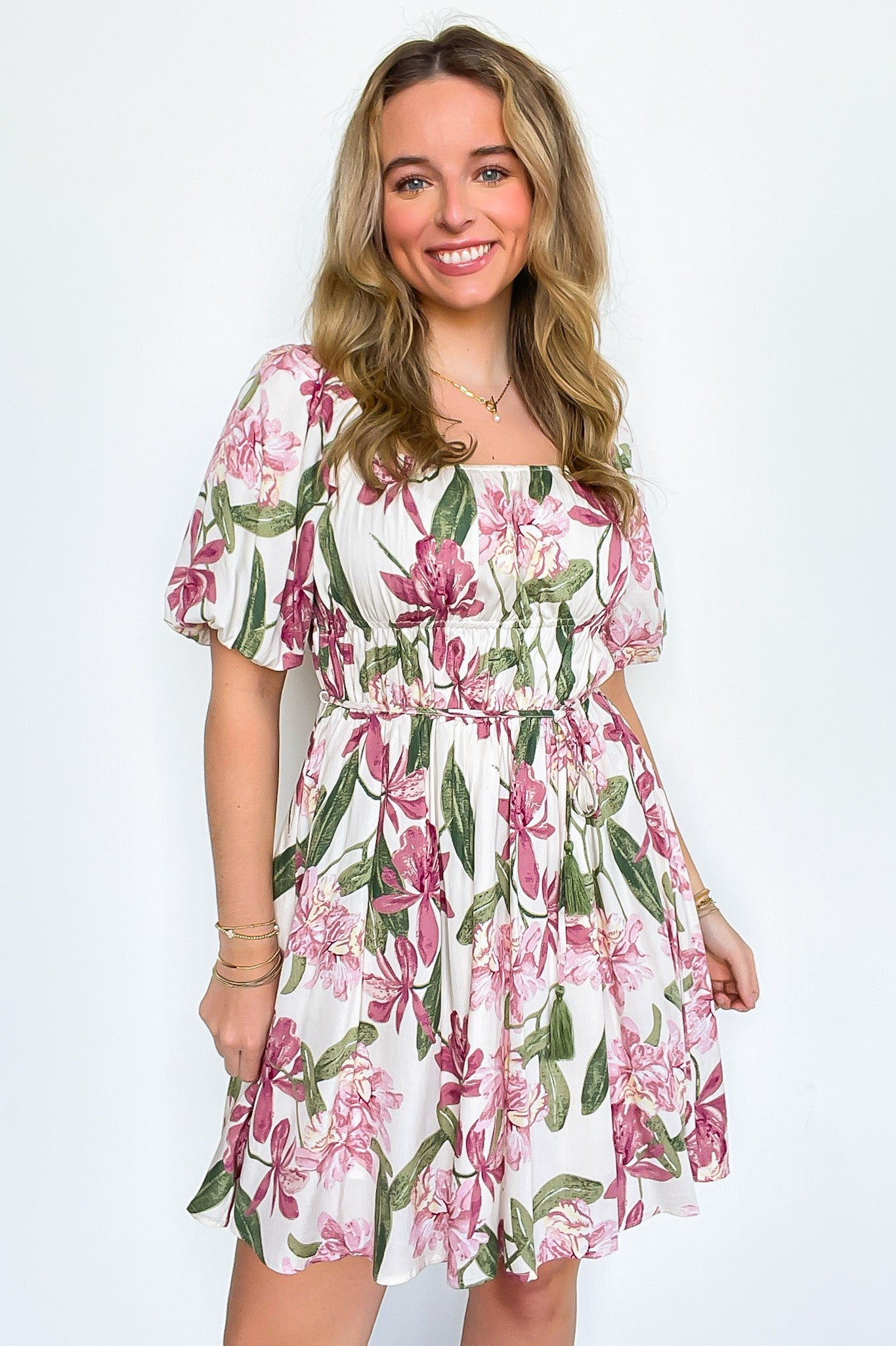 Pink Multi / S Notorious Refinement Floral Puff Sleeve Dress - Madison and Mallory