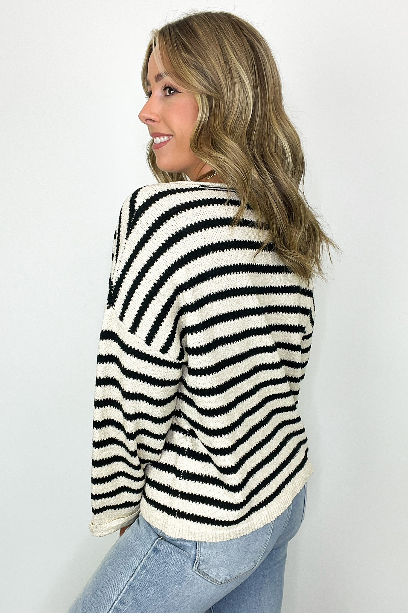 Novalie Striped Split Neck Sweater - FINAL SALE - Madison and Mallory