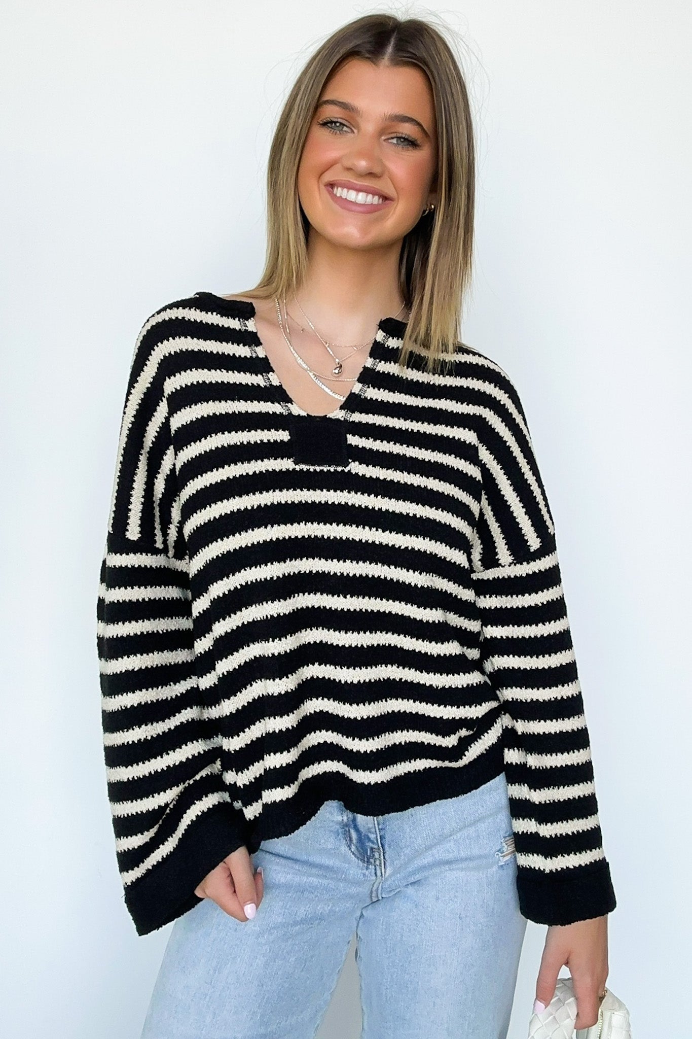 Novalie Striped Split Neck Sweater - FINAL SALE - Madison and Mallory