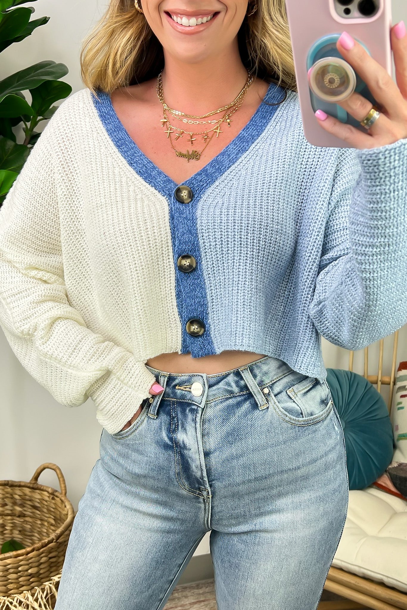  Novie Two Tone Crop Cardigan - FINAL SALE - Madison and Mallory