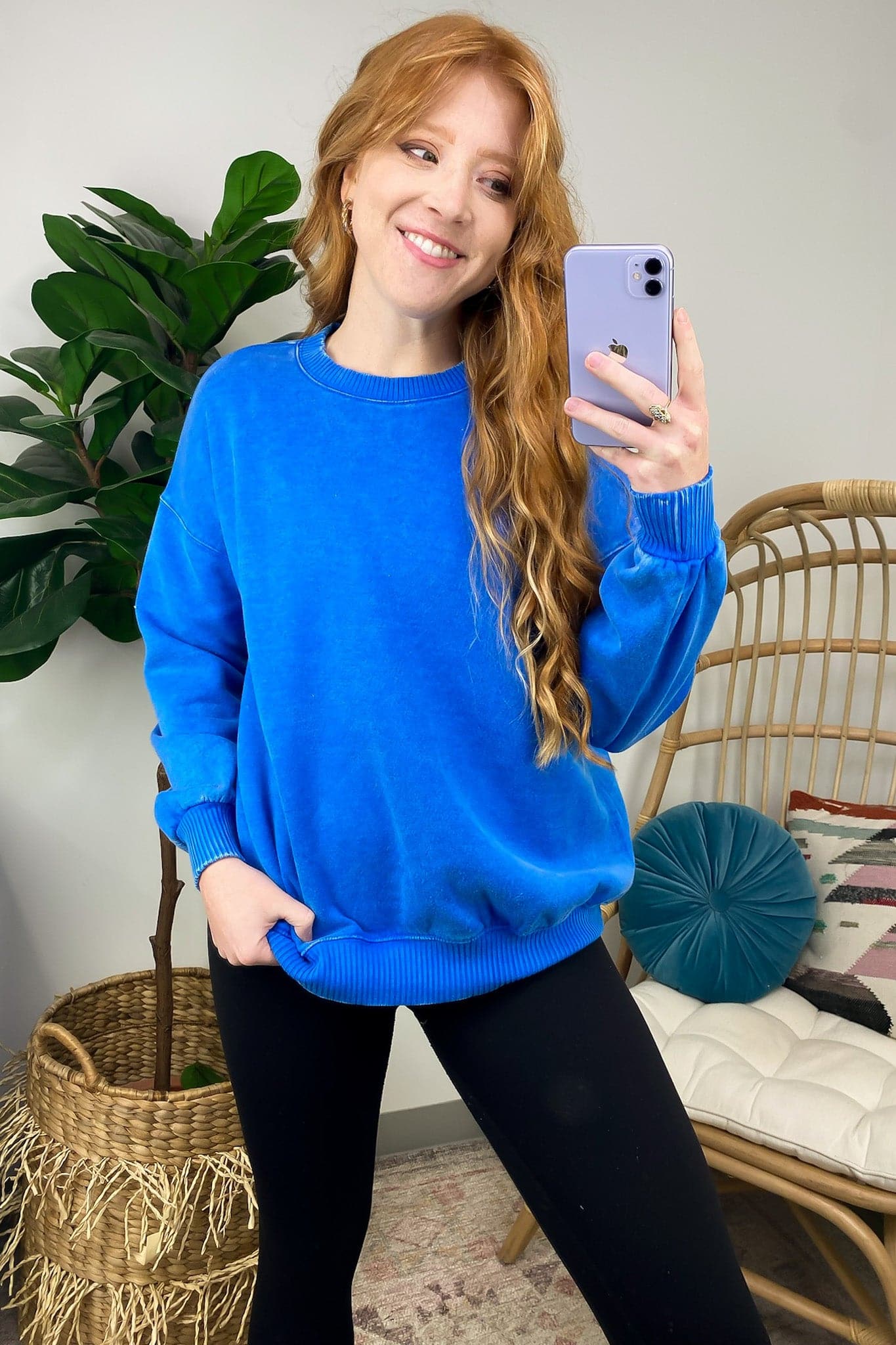 Ocean Blue / S Nuvola Acid Wash Oversized Pullover - Madison and Mallory