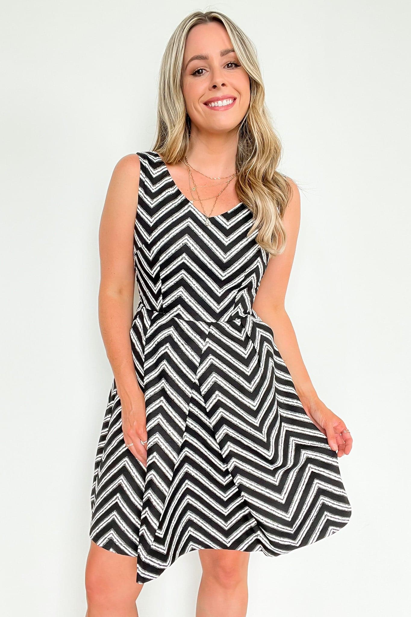 Black White / S Nylie Chevron Fit and Flare Dress - Madison and Mallory