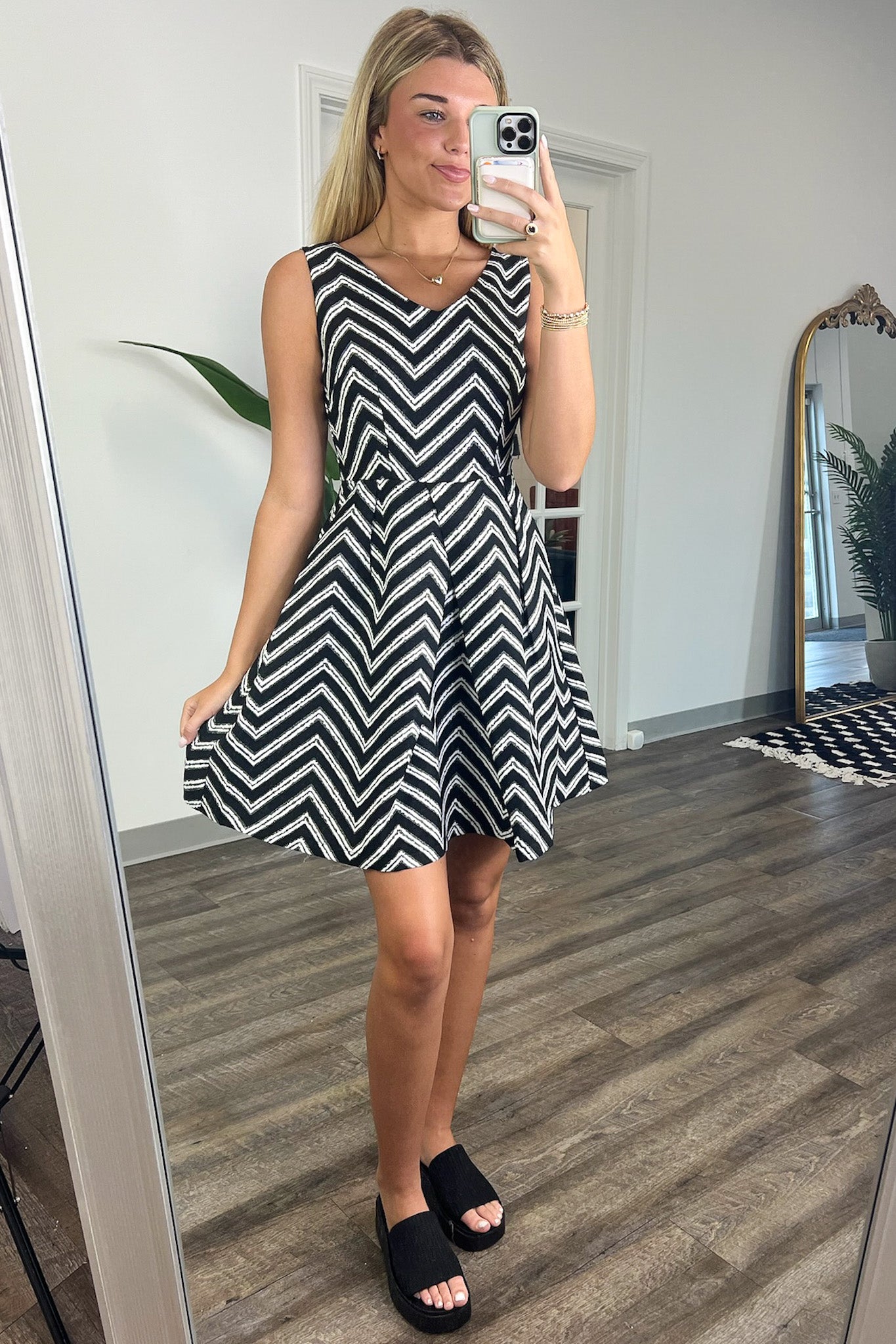 Black White / S Nylie Chevron Fit and Flare Dress - FINAL SALE - Madison and Mallory