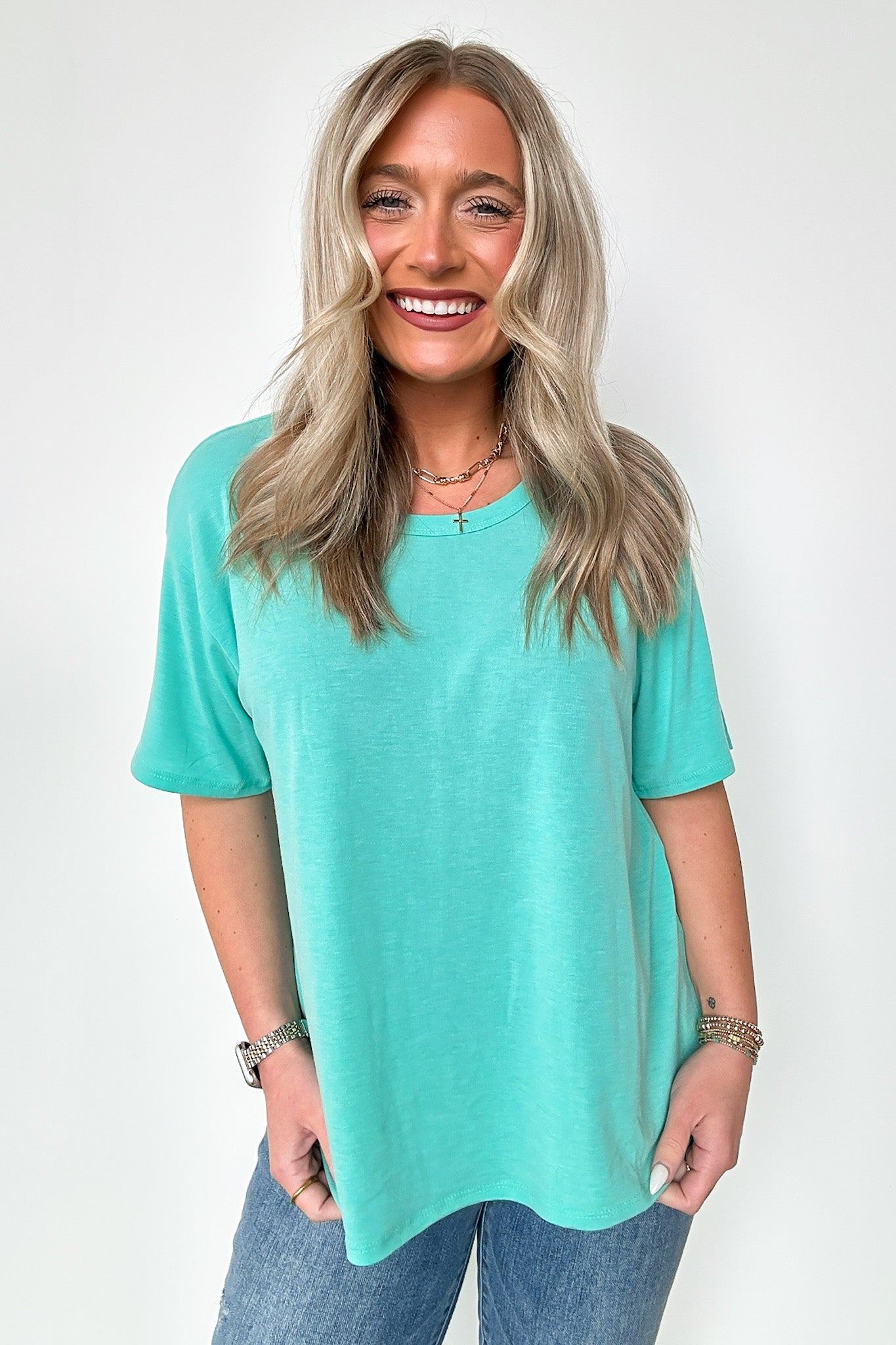 Mint / S Odessah Short Sleeve Relaxed Fit Top - FINAL SALE - Madison and Mallory