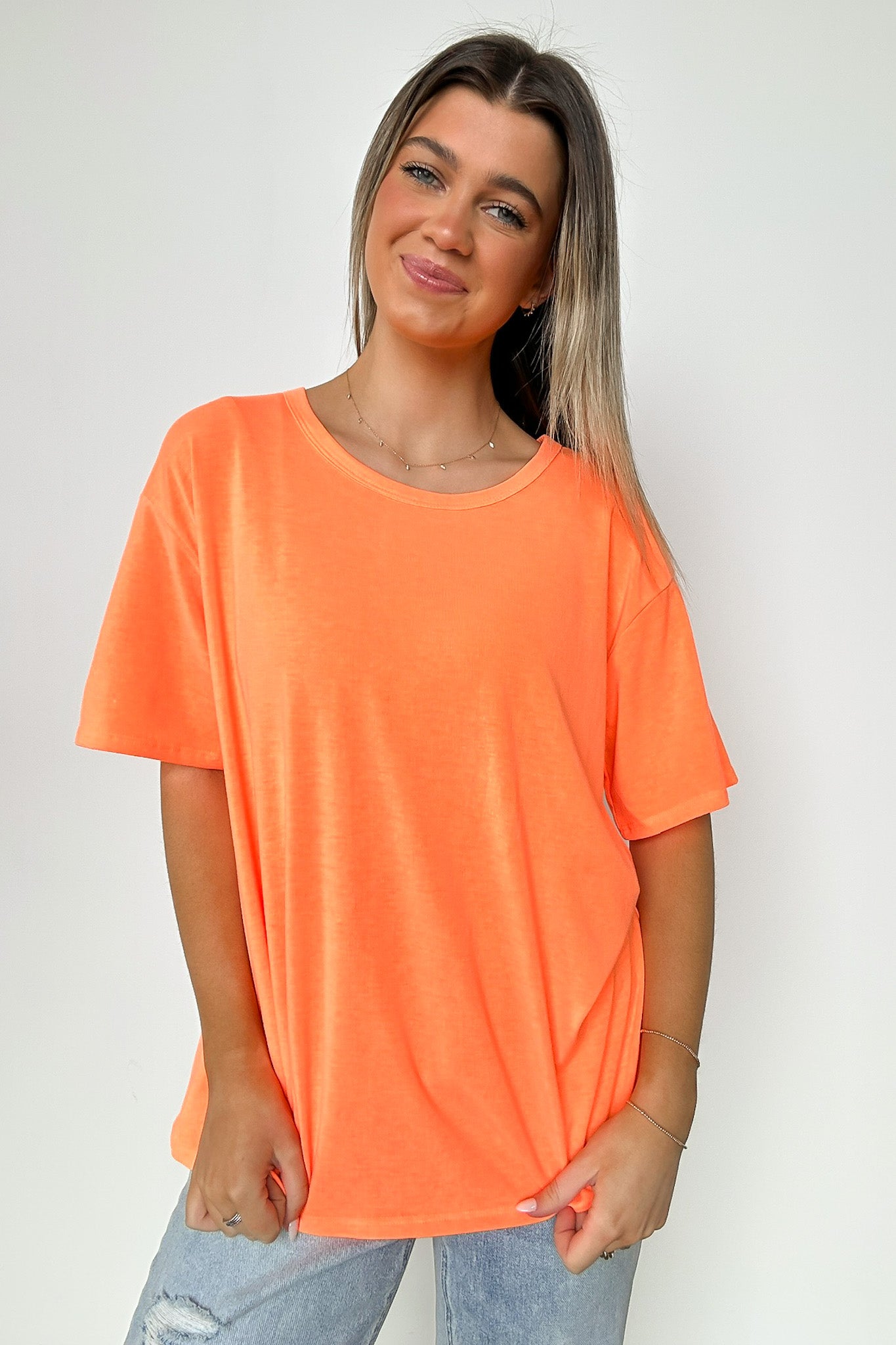 Neon Orange / S Odessah Short Sleeve Relaxed Fit Top - FINAL SALE - Madison and Mallory