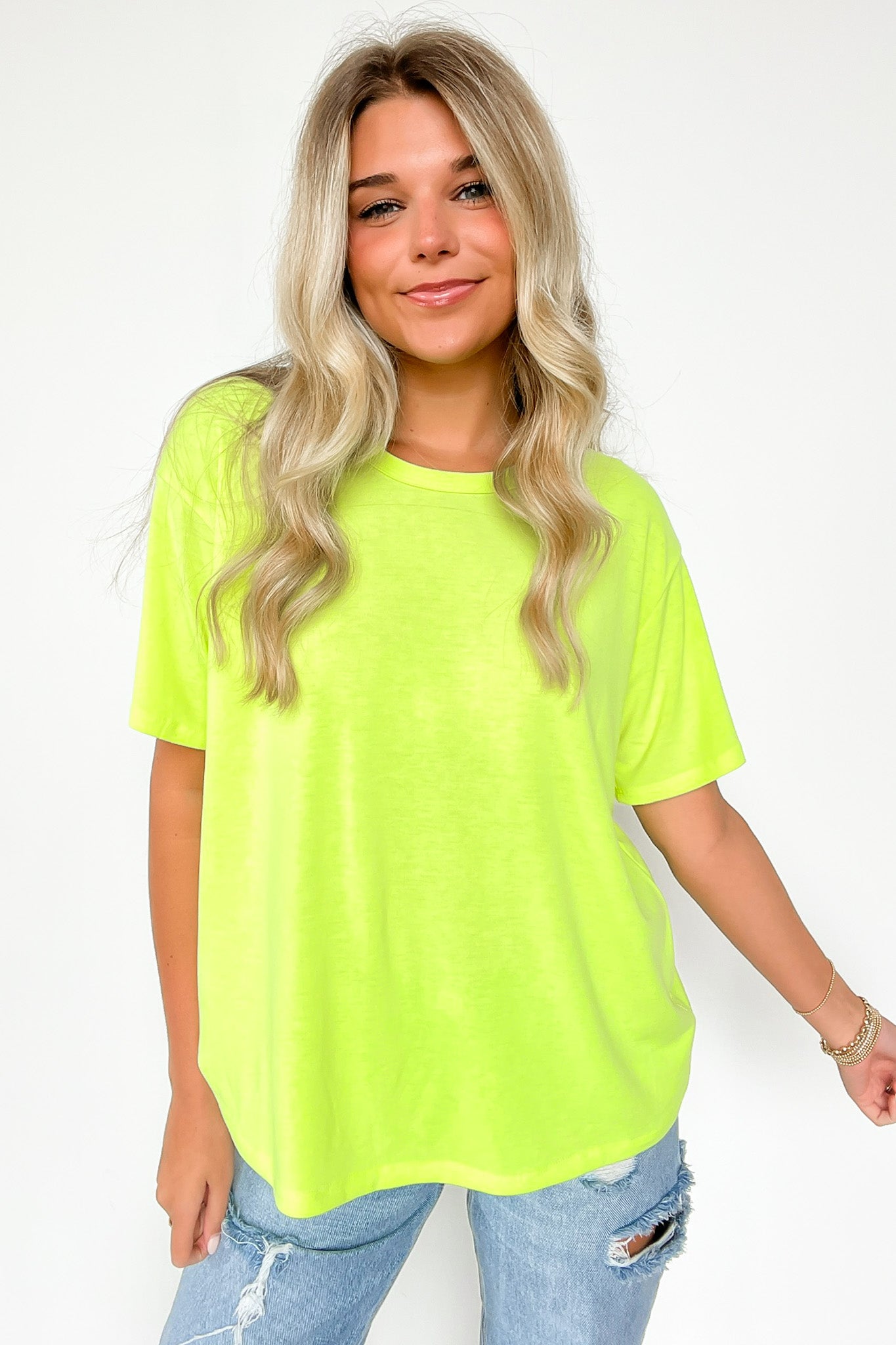 Neon Yellow / S Odessah Short Sleeve Relaxed Fit Top - FINAL SALE - Madison and Mallory