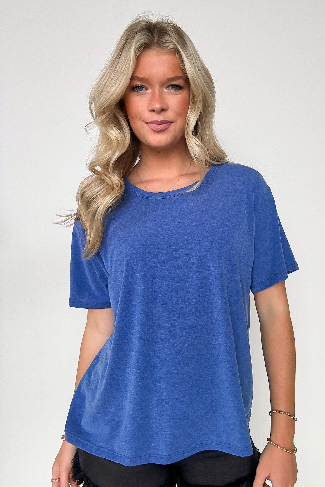 Royal Blue / S Odessah Short Sleeve Relaxed Fit Top - FINAL SALE - Madison and Mallory