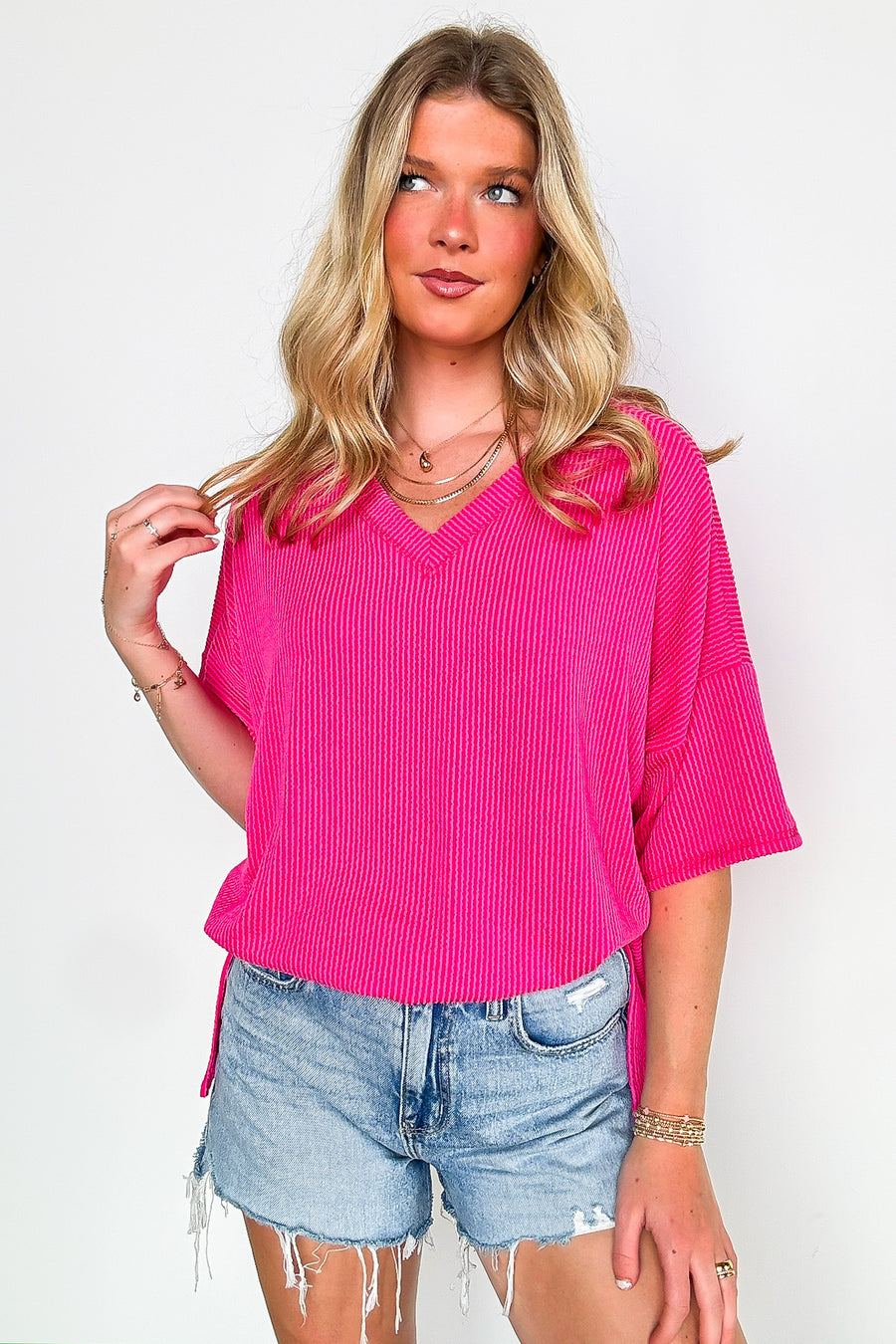 Off the Clock V-Neck Rib Knit Short Sleeve Top - Madison and Mallory