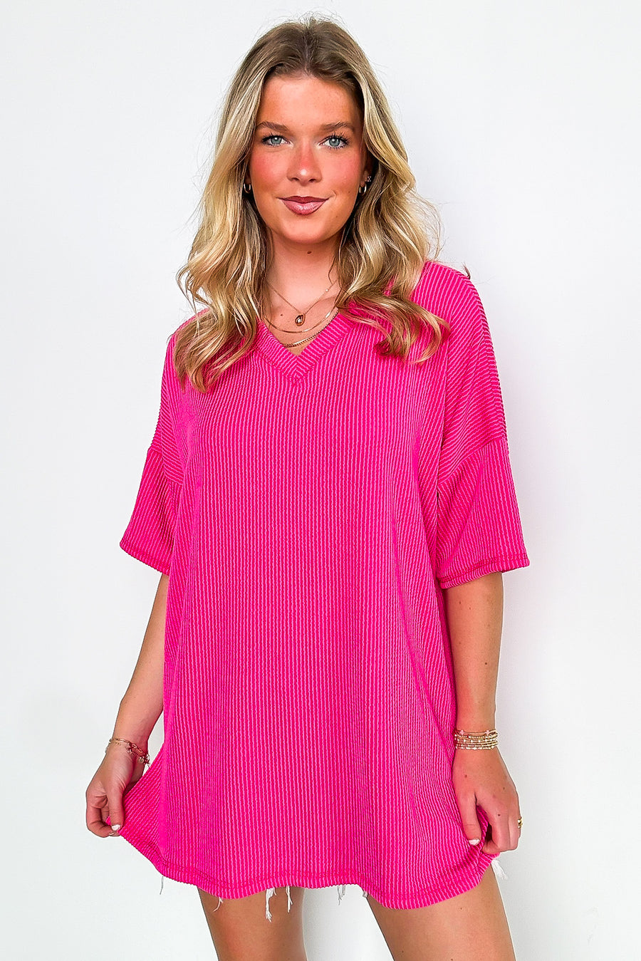 Off the Clock V-Neck Rib Knit Short Sleeve Top