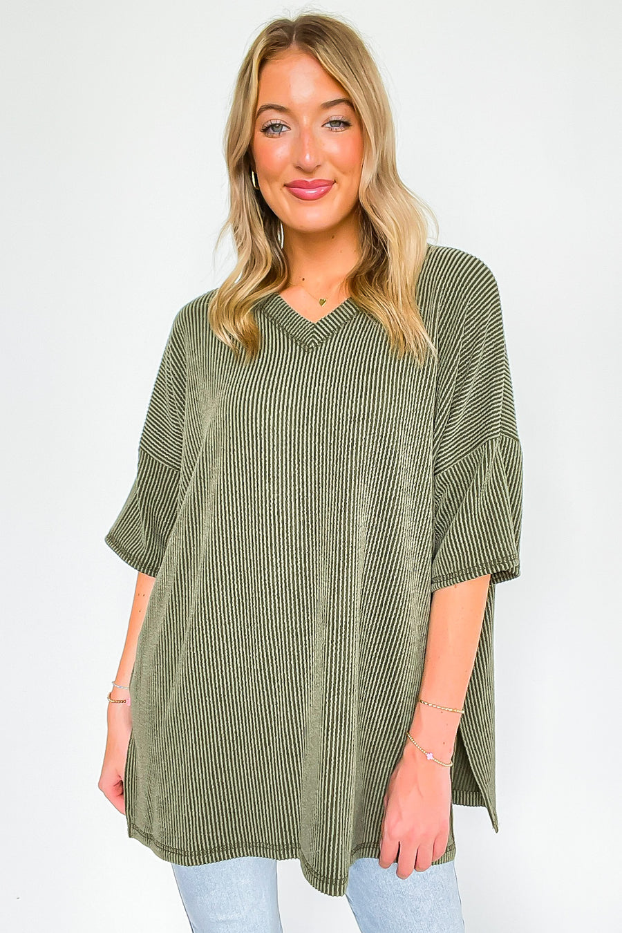 Off the Clock V-Neck Rib Knit Short Sleeve Top - Madison and Mallory