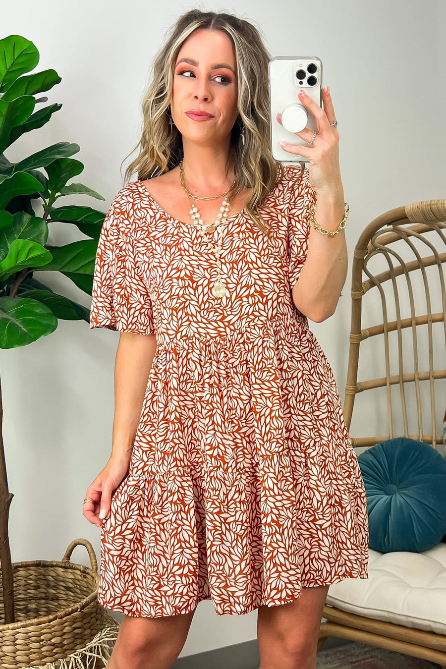 Rust / S Off to Tomorrow Square Neck Flowy Floral Dress - BACK IN STOCK - Madison and Mallory