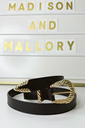 Black / OS Old West Luxe Carved Buckle Faux Leather Belt - FINAL SALE - Madison and Mallory