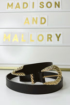 Black / OS Old West Luxe Carved Buckle Faux Leather Belt - FINAL SALE - Madison and Mallory