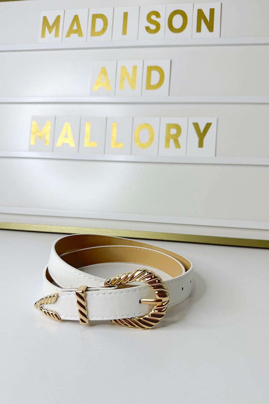 Off White / OS Old West Luxe Carved Buckle Faux Leather Belt - FINAL SALE - Madison and Mallory