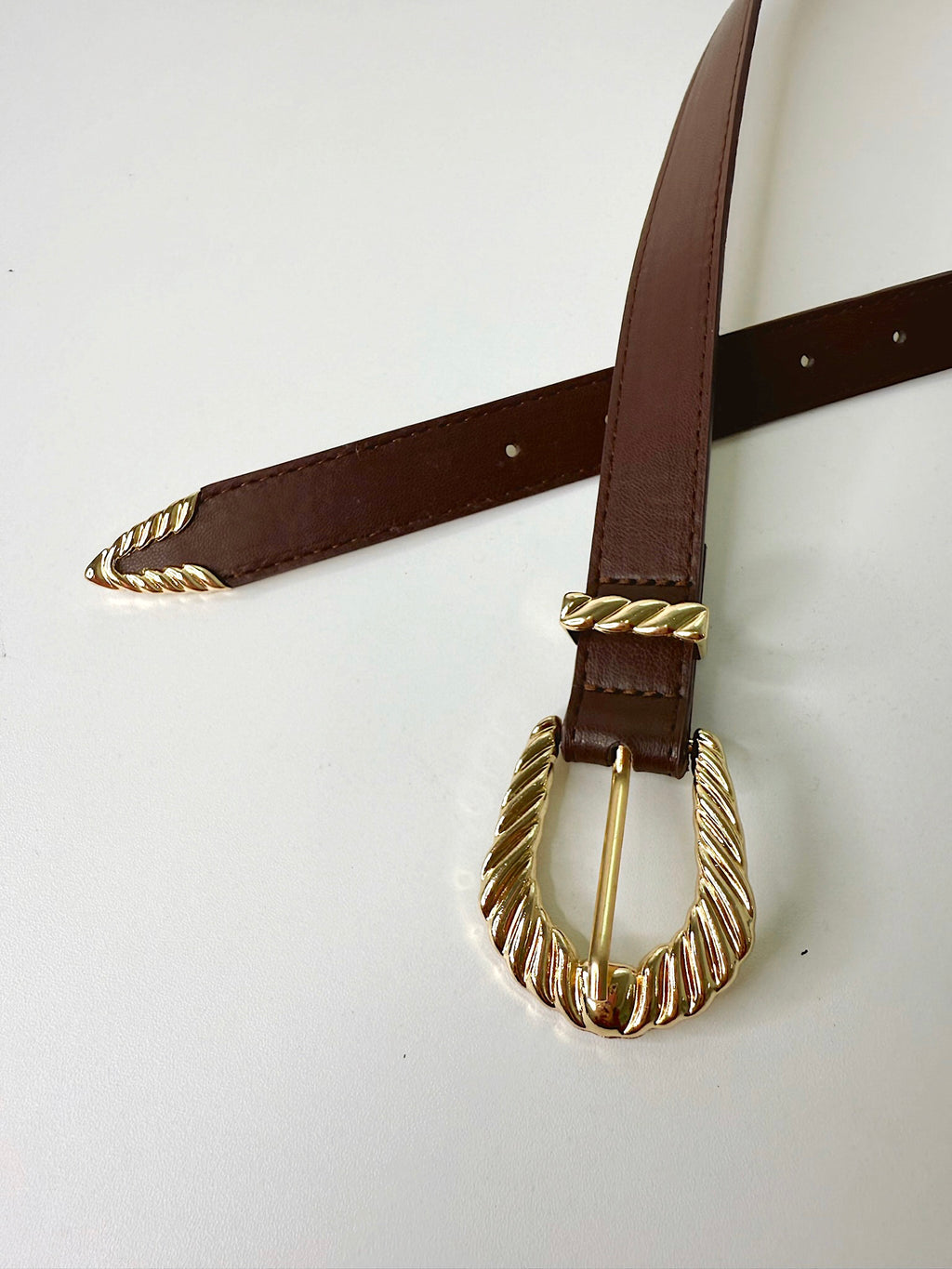 Taupe / OS Old West Luxe Carved Buckle Faux Leather Belt - FINAL SALE - Madison and Mallory
