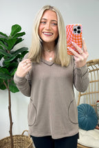Mocha / S Olenah Rib Knit Long Sleeve Top - FINAL SALE - Madison and Mallory