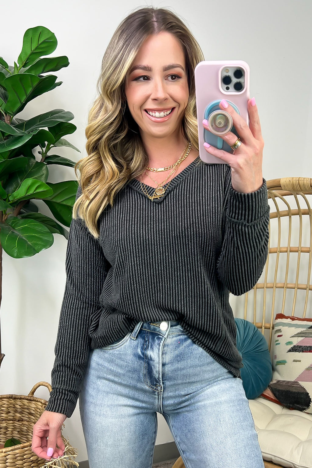 Charcoal / S Olenah Rib Knit Long Sleeve Top - FINAL SALE - Madison and Mallory