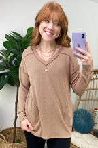 Camel / S Olenah Rib Knit Long Sleeve Top - FINAL SALE - Madison and Mallory