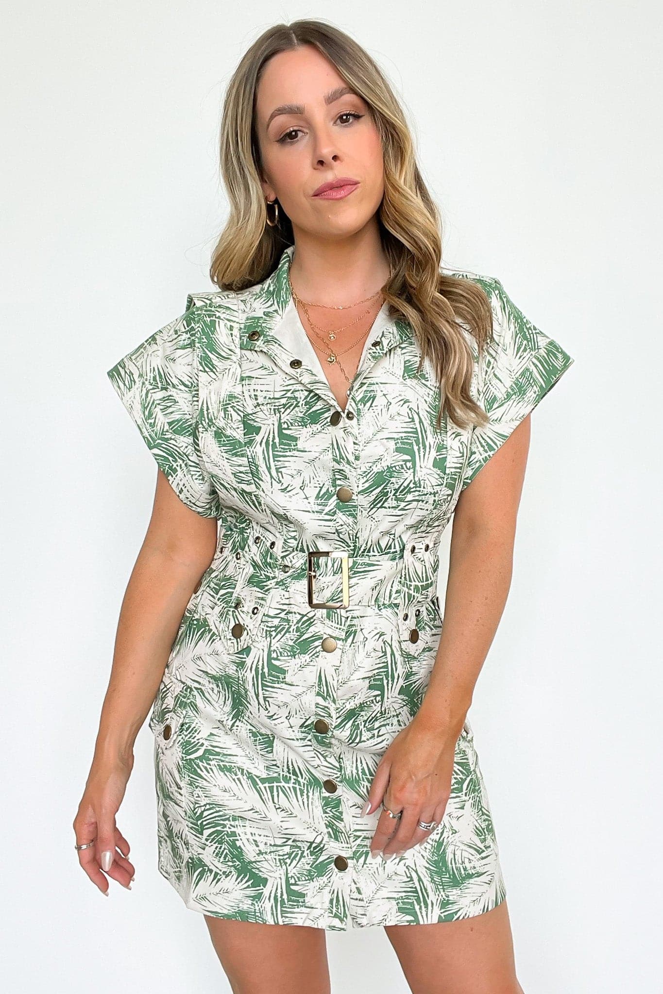  On Island Time Belted Tropical Leaf Print Dress - FINAL SALE - Madison and Mallory