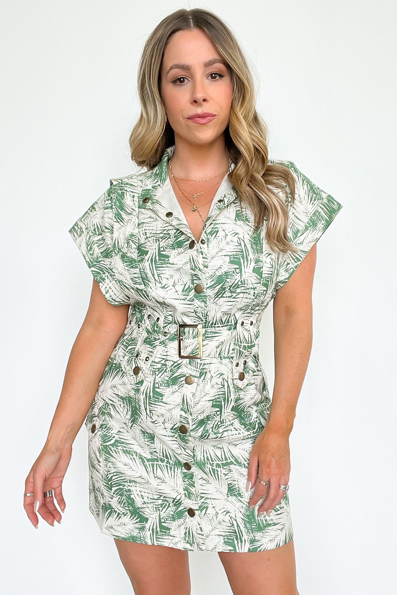  On Island Time Belted Tropical Leaf Print Dress - FINAL SALE - Madison and Mallory