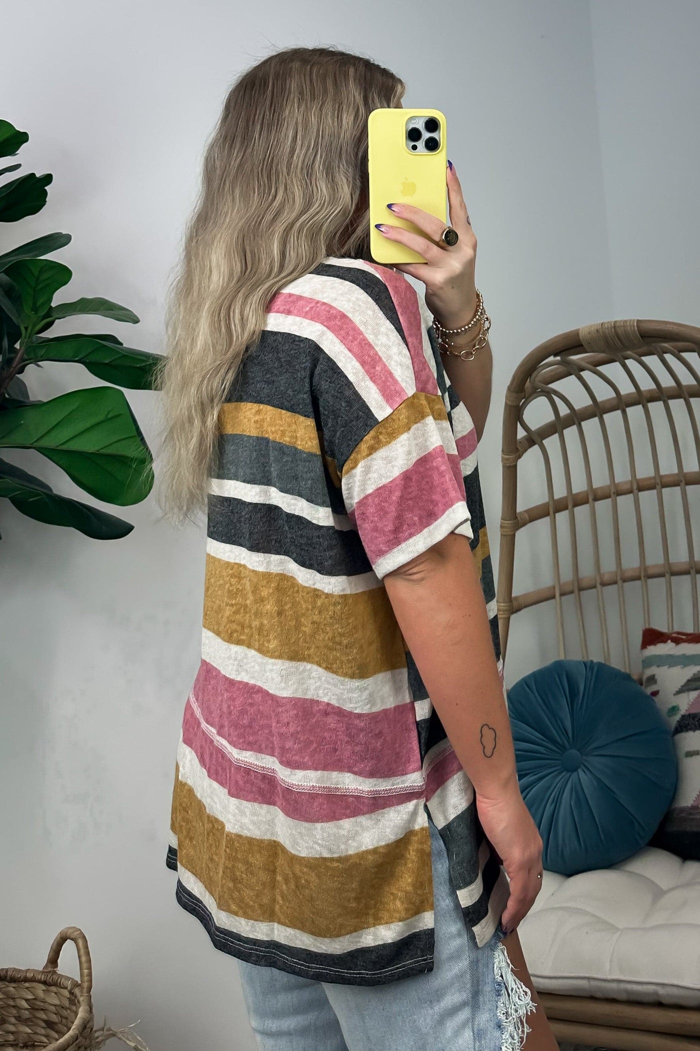  On Shuffle V-Neck Striped Oversized Top - BACK IN STOCK - Madison and Mallory