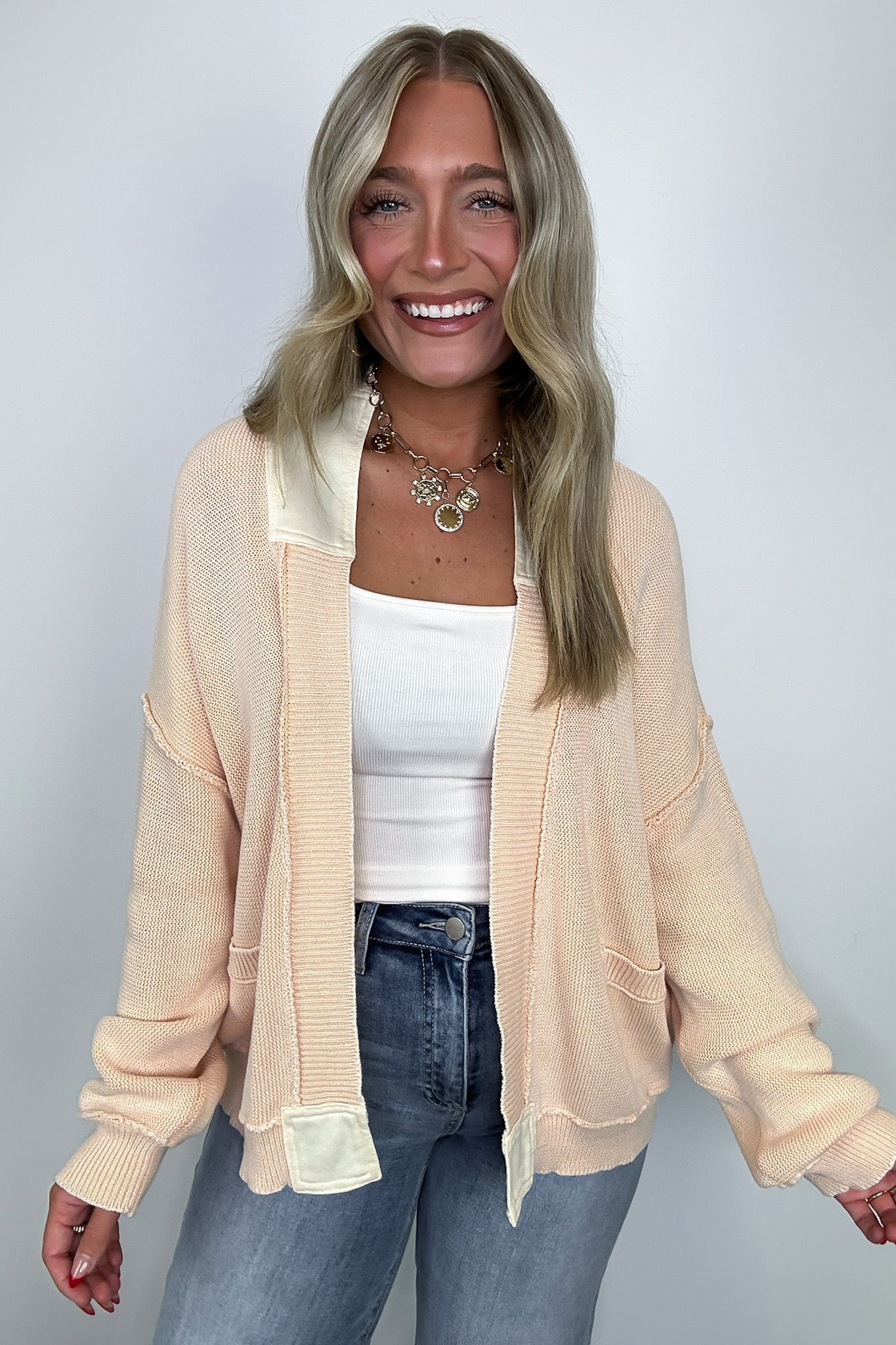 Custard / S Opal Vintage Wash Patch Pocket Cardigan - Madison and Mallory