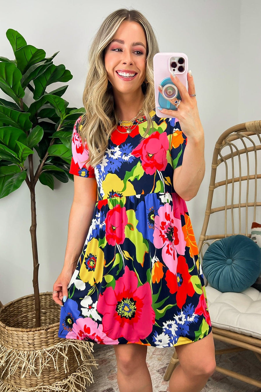 Navy / S Optimistic Essence Floral Print Babydoll Dress - FINAL SALE - Madison and Mallory