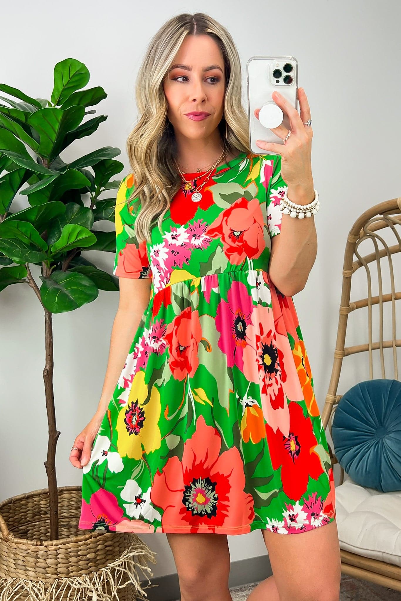 Green / S Optimistic Essence Floral Print Babydoll Dress - FINAL SALE - Madison and Mallory