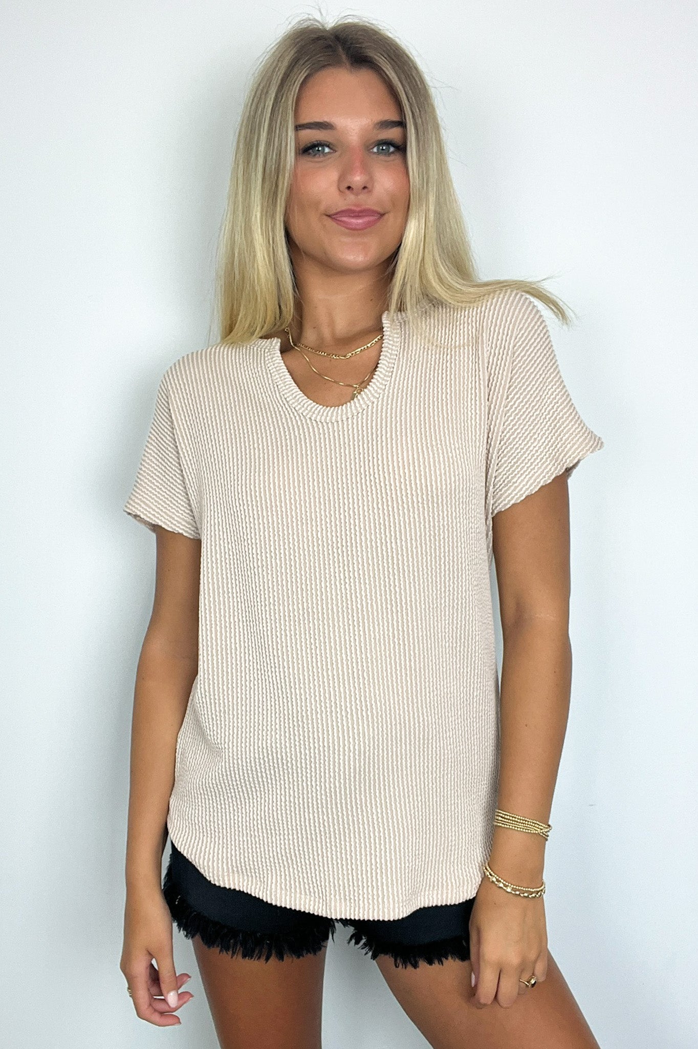  Oriana Rib Notched V-Neck Top - Madison and Mallory