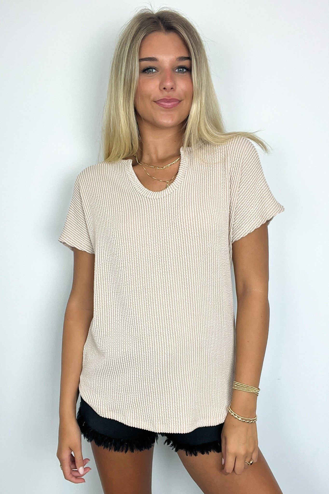 Oriana Rib Notched V-Neck Top - FINAL SALE - Madison and Mallory