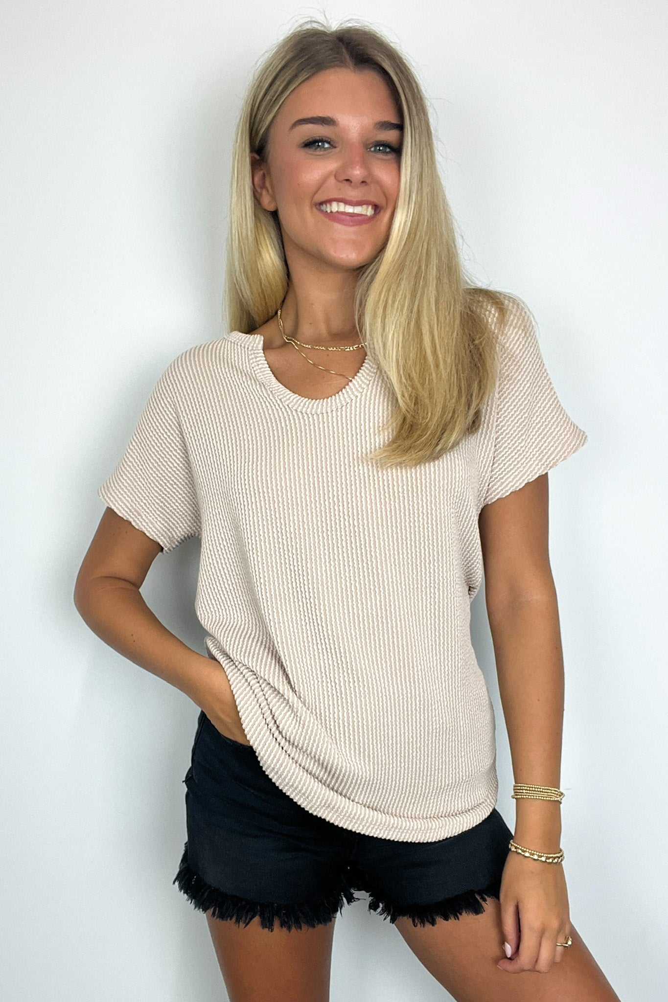 Oriana Rib Notched V-Neck Top - FINAL SALE - Madison and Mallory