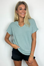 Oriana Rib Notched V-Neck Top - FINAL SALE - Madison and Mallory