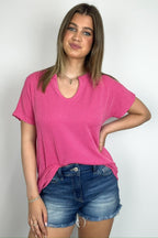 Oriana Rib Notched V-Neck Top - FINAL SALE - Madison and Mallory