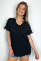 Oriana Rib Notched V-Neck Top - FINAL SALE - Madison and Mallory
