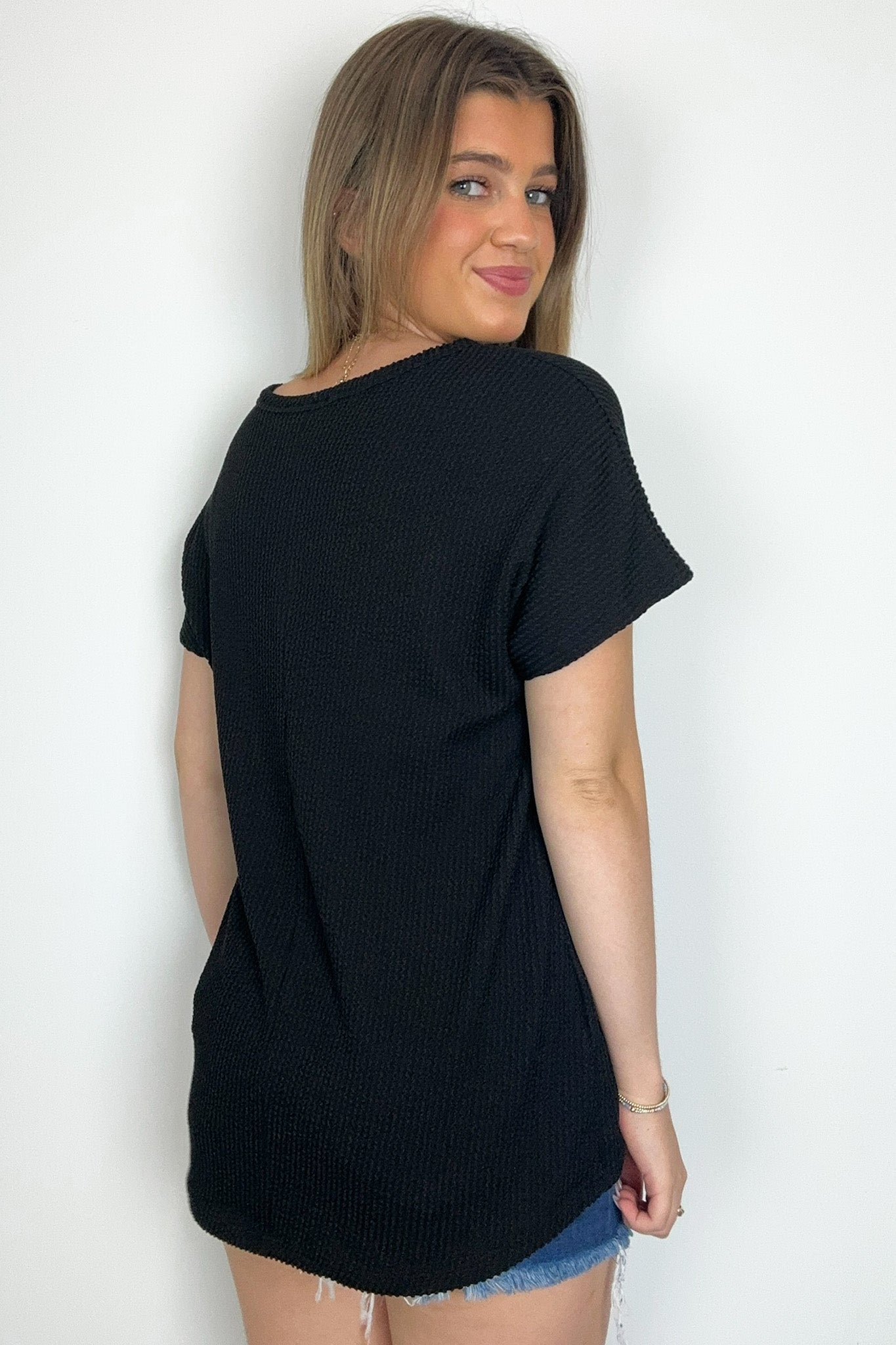 Oriana Rib Notched V-Neck Top - FINAL SALE - Madison and Mallory