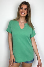 Oriana Rib Notched V-Neck Top - FINAL SALE - Madison and Mallory