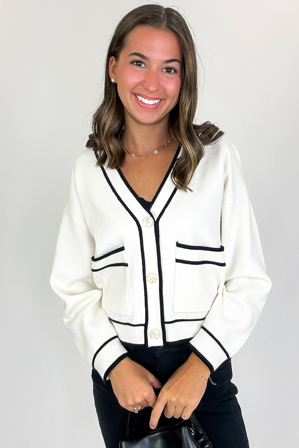 Outline Edit Contrast Piping Button Cardigan - FINAL SALE - Madison and Mallory