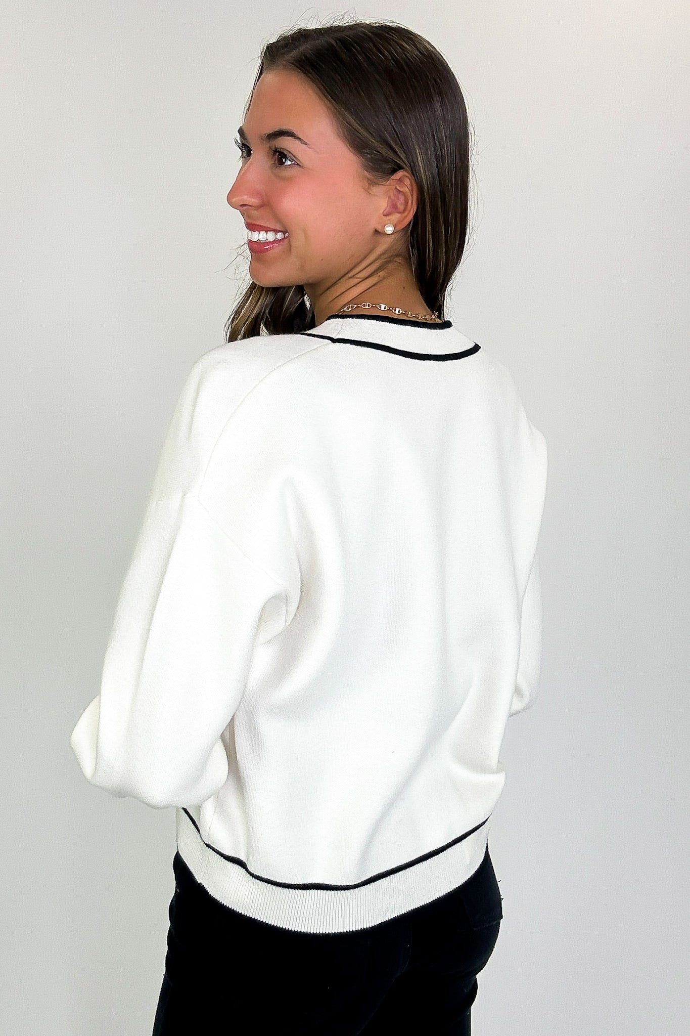 Outline Edit Contrast Piping Button Cardigan - Madison and Mallory