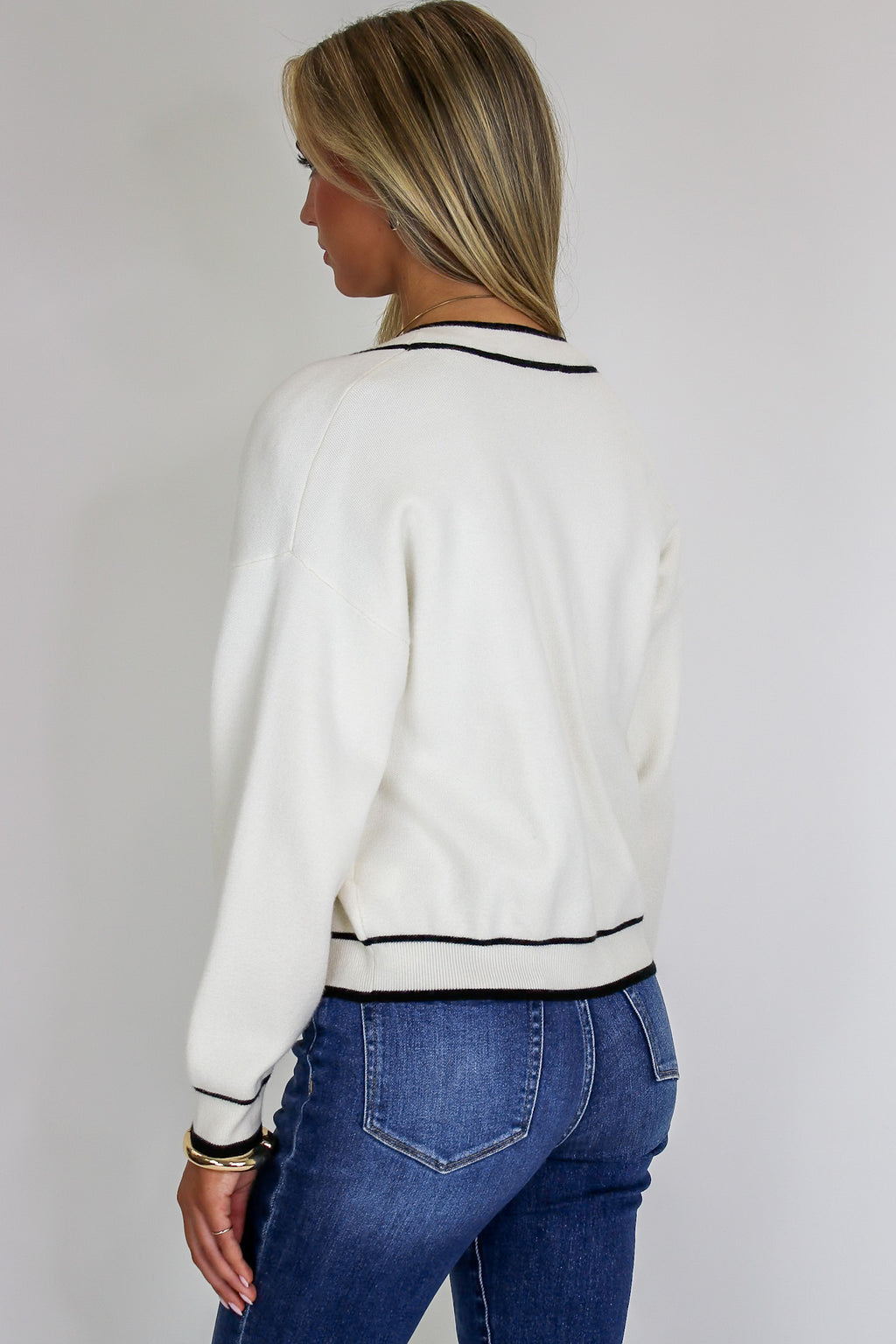 Outline Edit Contrast Piping Button Cardigan - Madison and Mallory