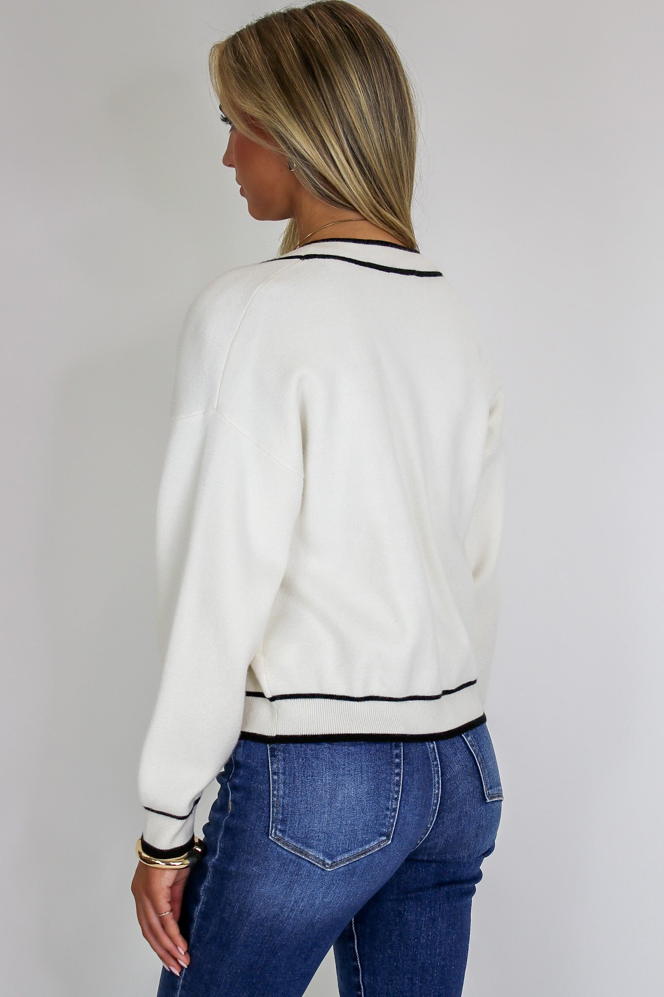 Outline Edit Contrast Piping Button Cardigan - Madison and Mallory