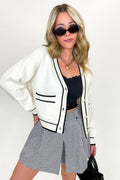 S / Cream Outline Edit Contrast Piping Button Cardigan - FINAL SALE - Madison and Mallory
