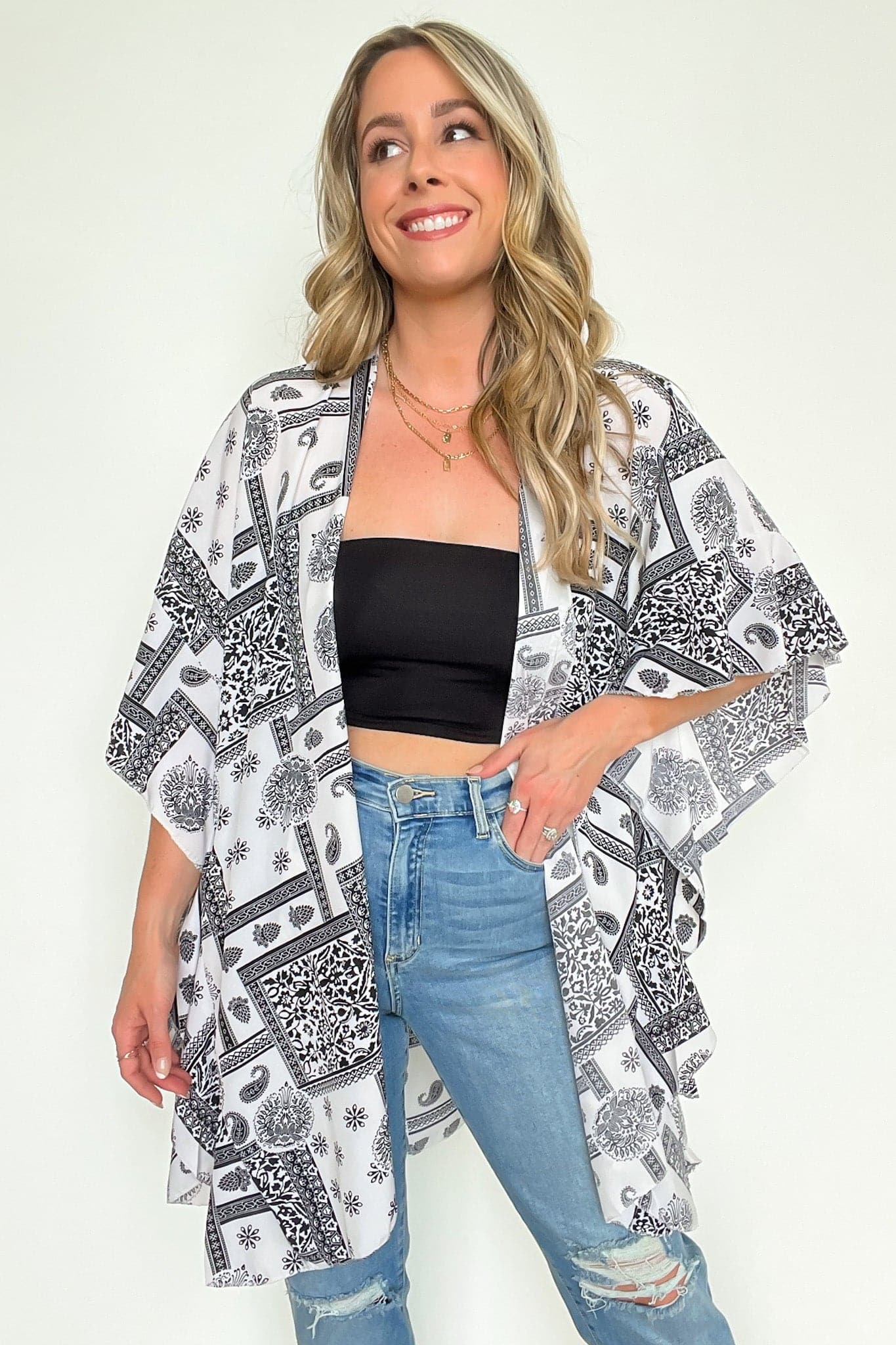 OS / White Paint Your Dreams Paisley Ruffle Kimono - BACK IN STOCK - Madison and Mallory