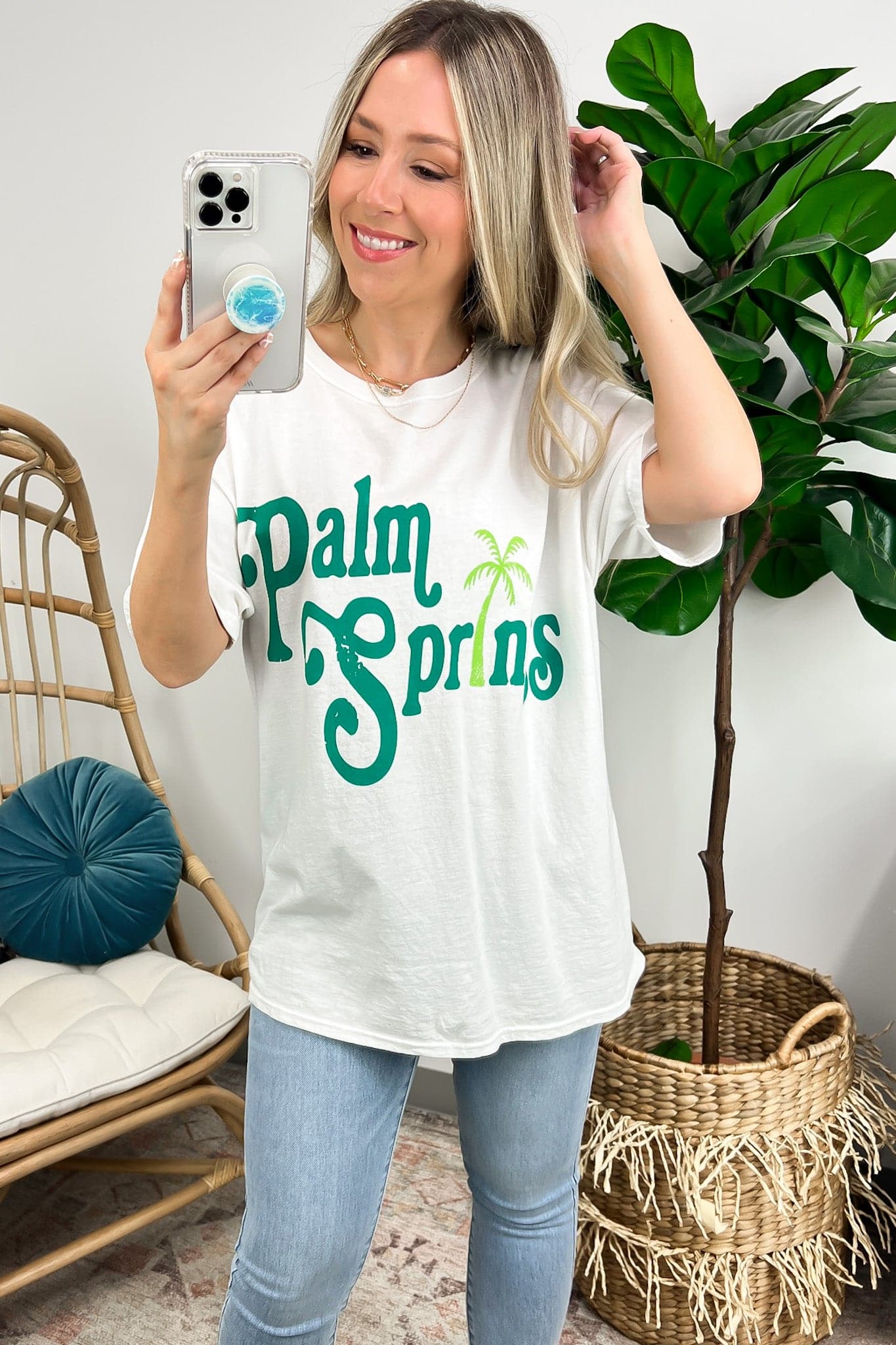 SM / Cream Palm Springs Oversized Vintage Graphic Tee - FINAL SALE - Madison and Mallory