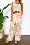 S / Ivory Multi Palm Paradise Tropical Print Wide Leg Pants - Madison and Mallory