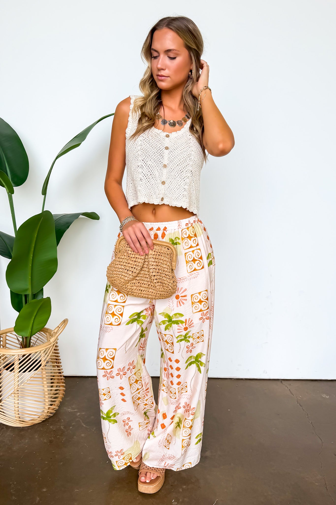 Palm Paradise Tropical Print Wide Leg Pants – Madison + Mallory